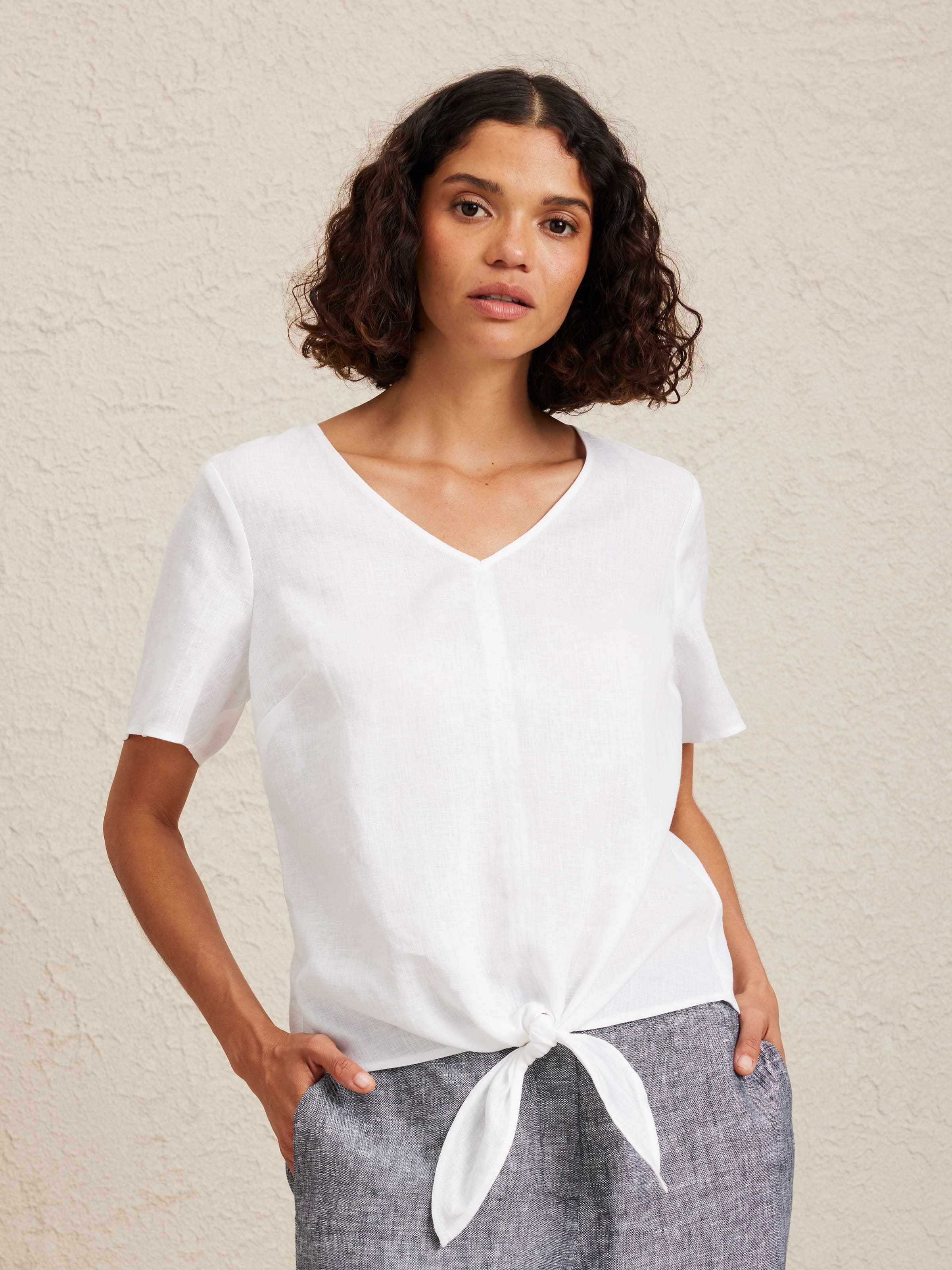 Tie Front Linen Top