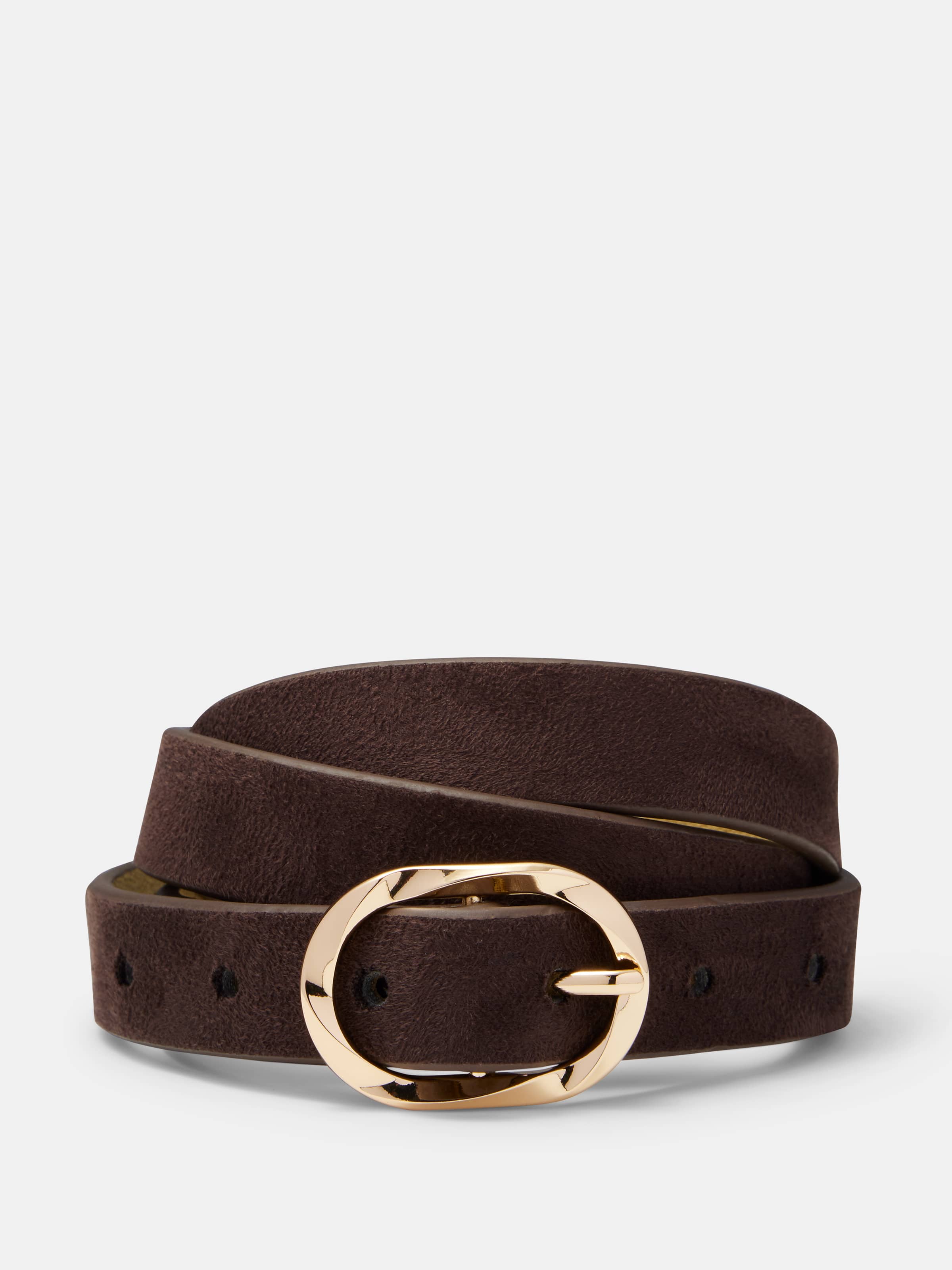 Twist Buckle Suede Belt